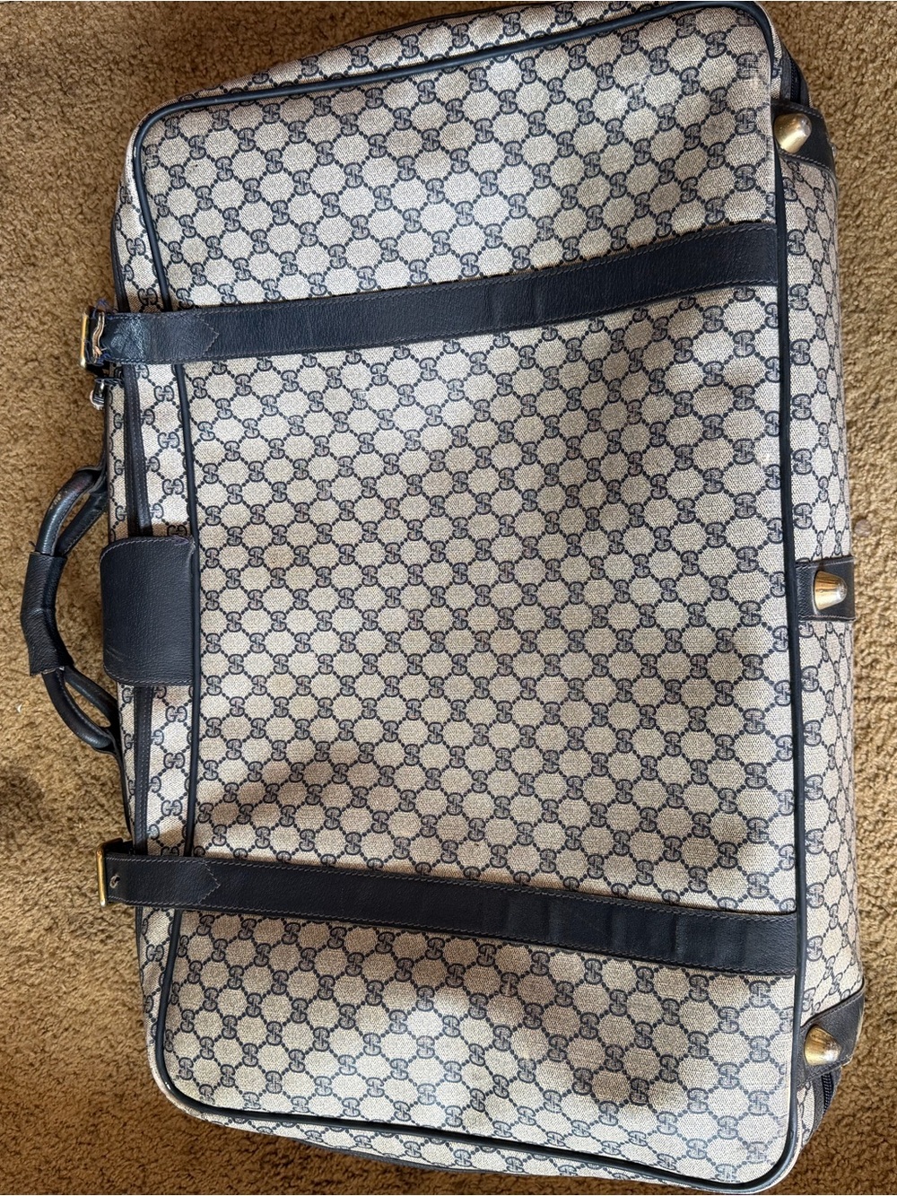 Gucci Vintage Monogram SuitcaseTravel Bag in navy Blue *Flaws*